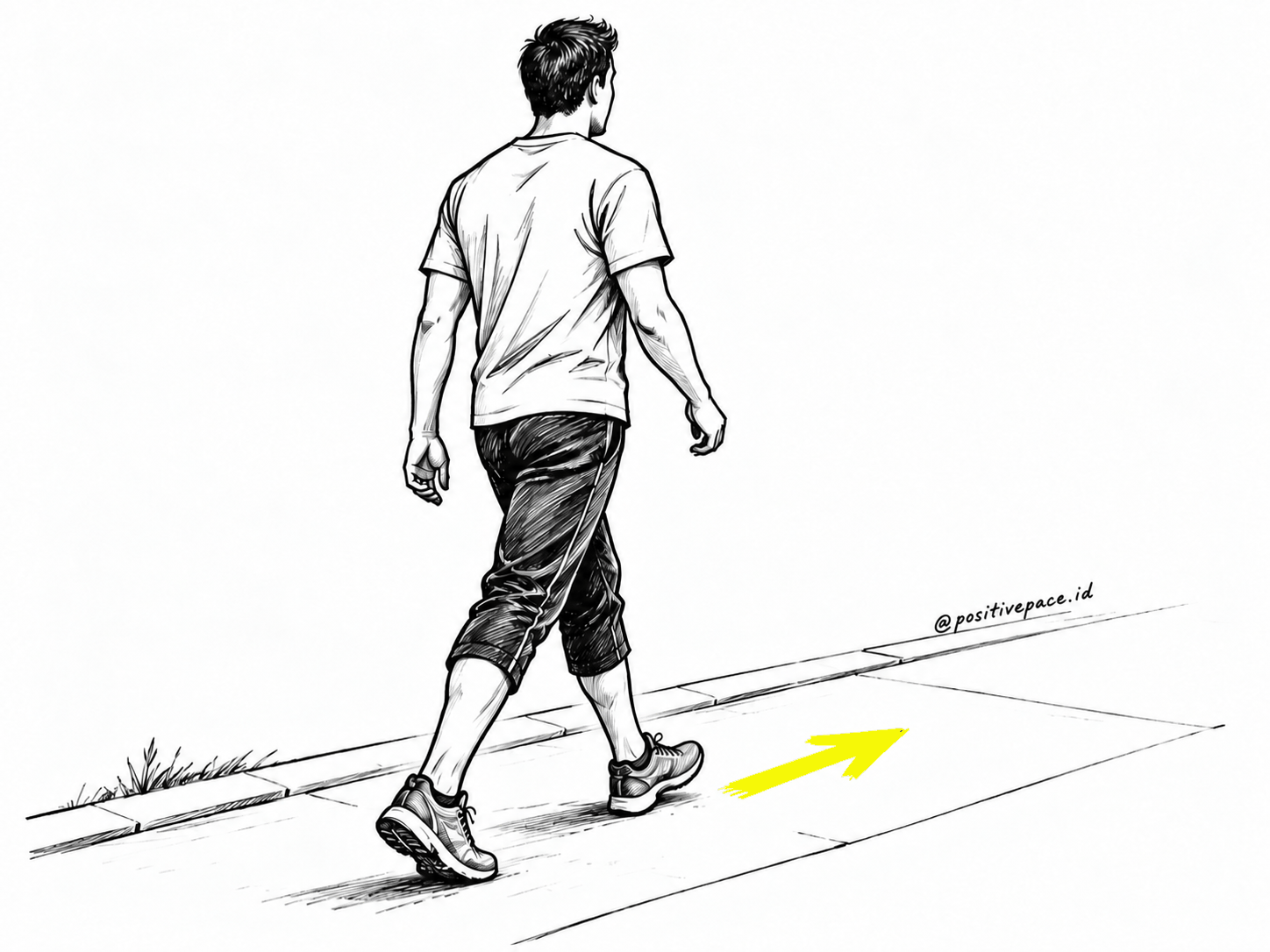 Ilustrasi orang berjalan santai di trotoar dengan tanda panah arah
